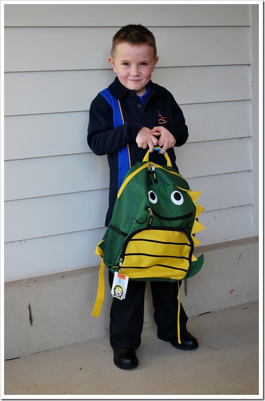 Albert with his school bag.