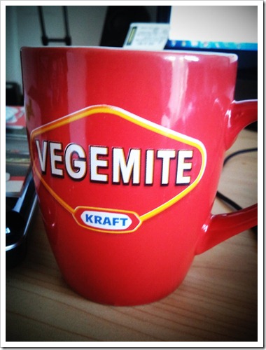 Picture of red Vegemite coffee mug.